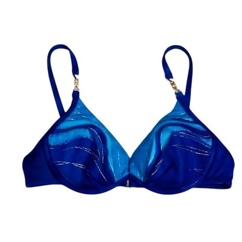 Tara Grinna ~‎ Size 36 ~ Blue Wave Gold Foil Shimmer ~ Underwire Bikini Swim Top